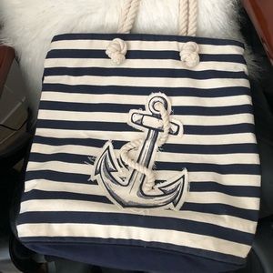 Nautical Tote with stripes & 3D anchor design